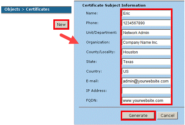 Certificate Subject Information
